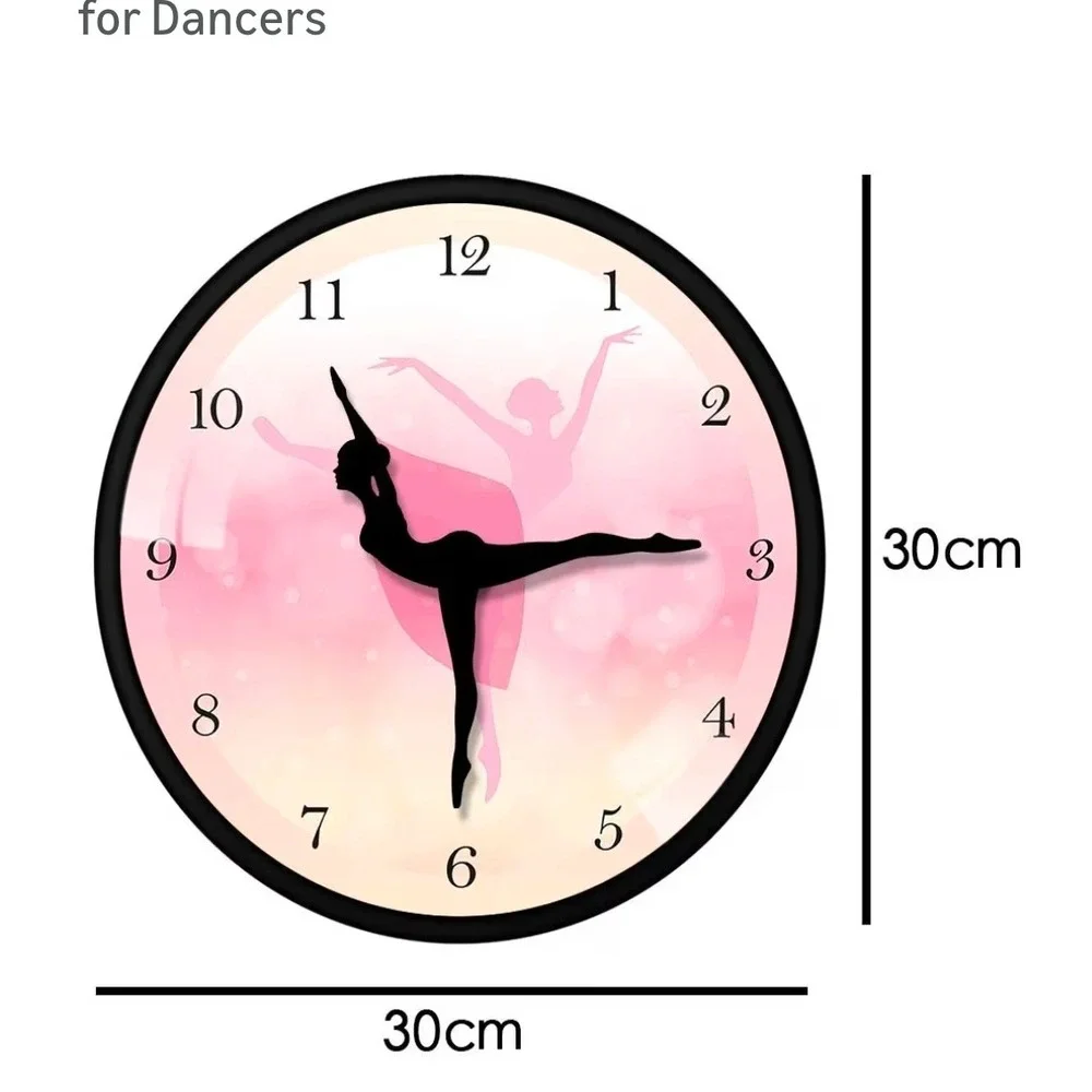 Ballerina Wall Clock Pink Black Dance Silhouette Hands Round 30cm/ 10